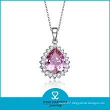 Elegant Teardrop Shaped Pink CZ Silver Pendant (SH-N0105)